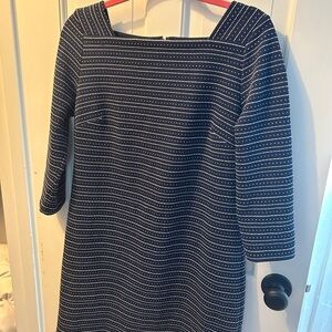 LOFT Navy and White Striped Long Sleeve Dress